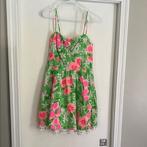 Lilly Pulitzer Green and Pink Sundress Sleeveless Mini